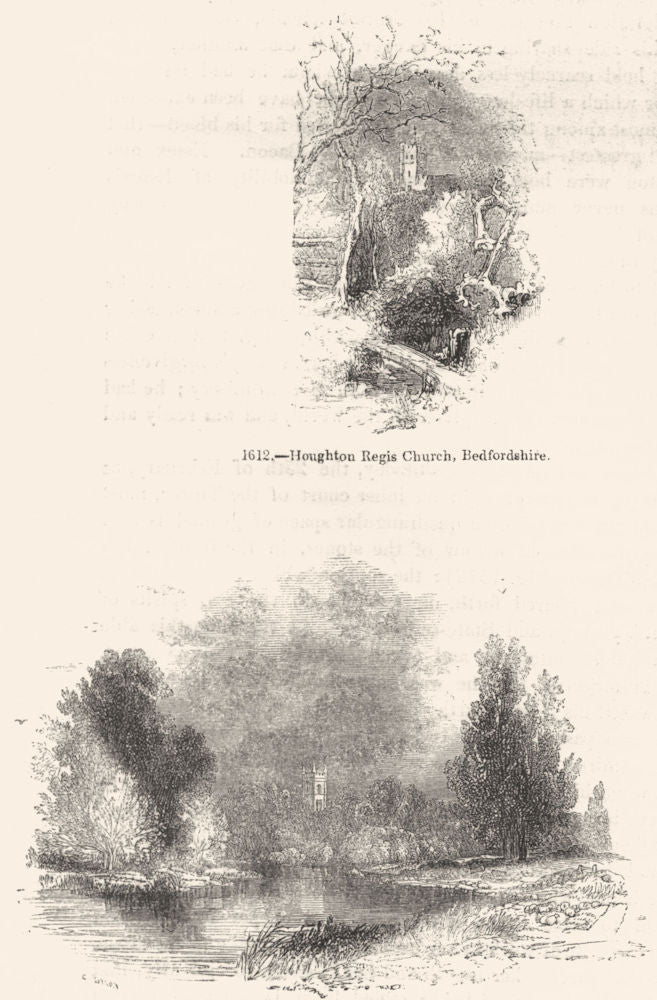 BEDFORDSHIRE. Houghton Regis Church; Meadows Welford 1845 old antique print